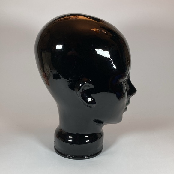 VTG Black Spain Glass Mannequin Head Hat Wig Stand Display - Picture 5 of 6